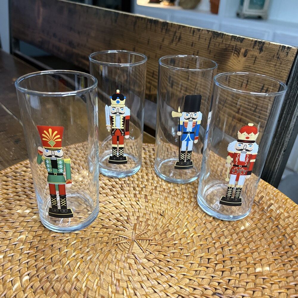 💥 Nutcracker Juice Glasses Set Of 4 World Market Christmas 8 Oz Glasses Juice